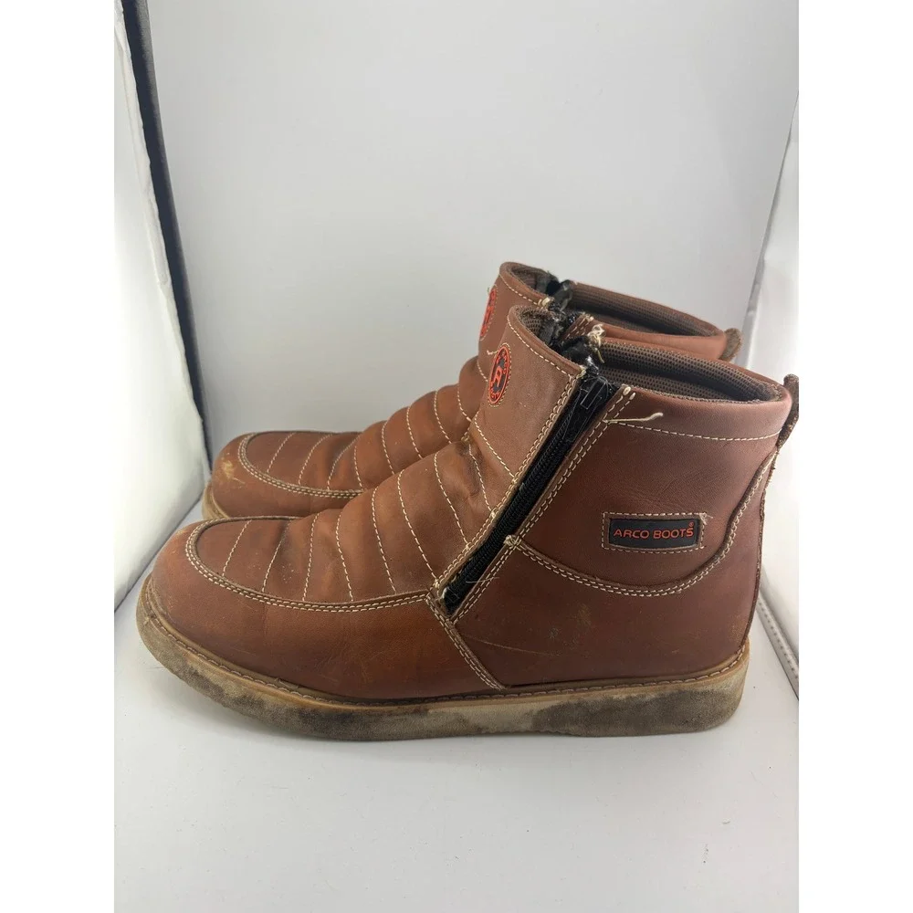 El Arco Boots Mens Brown Leather Side Zip Ribbed Moc Toe Wedge Sole 30 52828 330